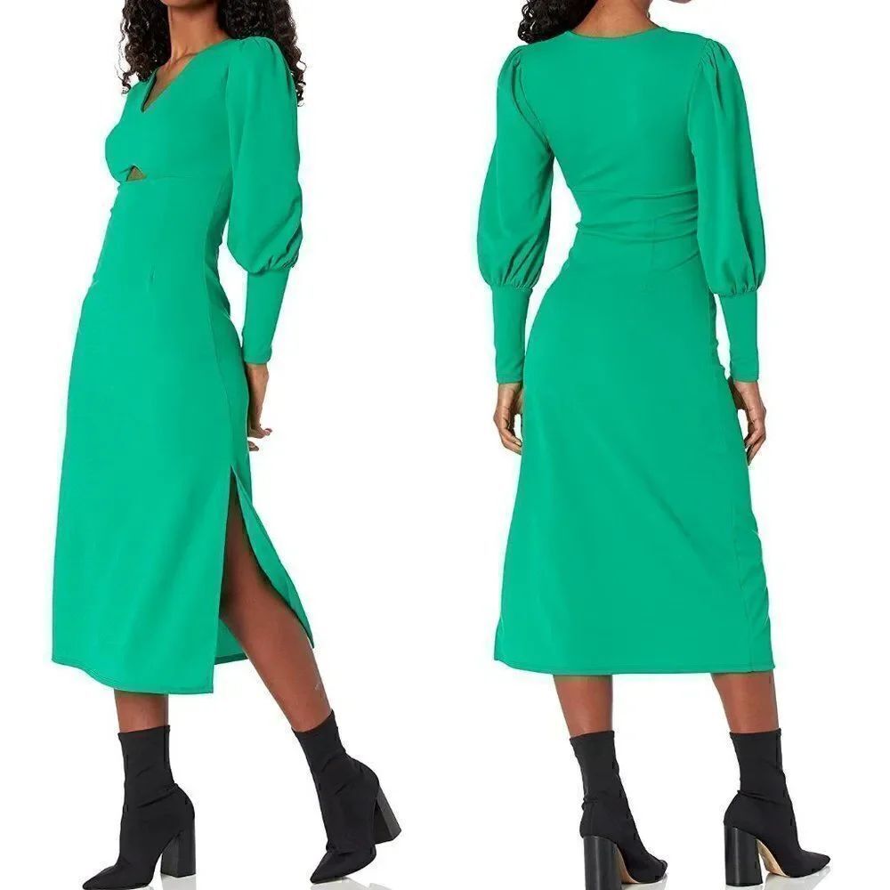 Balloon Sleeve Keyhole Side Slit Midi Dress SIZE L NWT - Picture 8 of 10